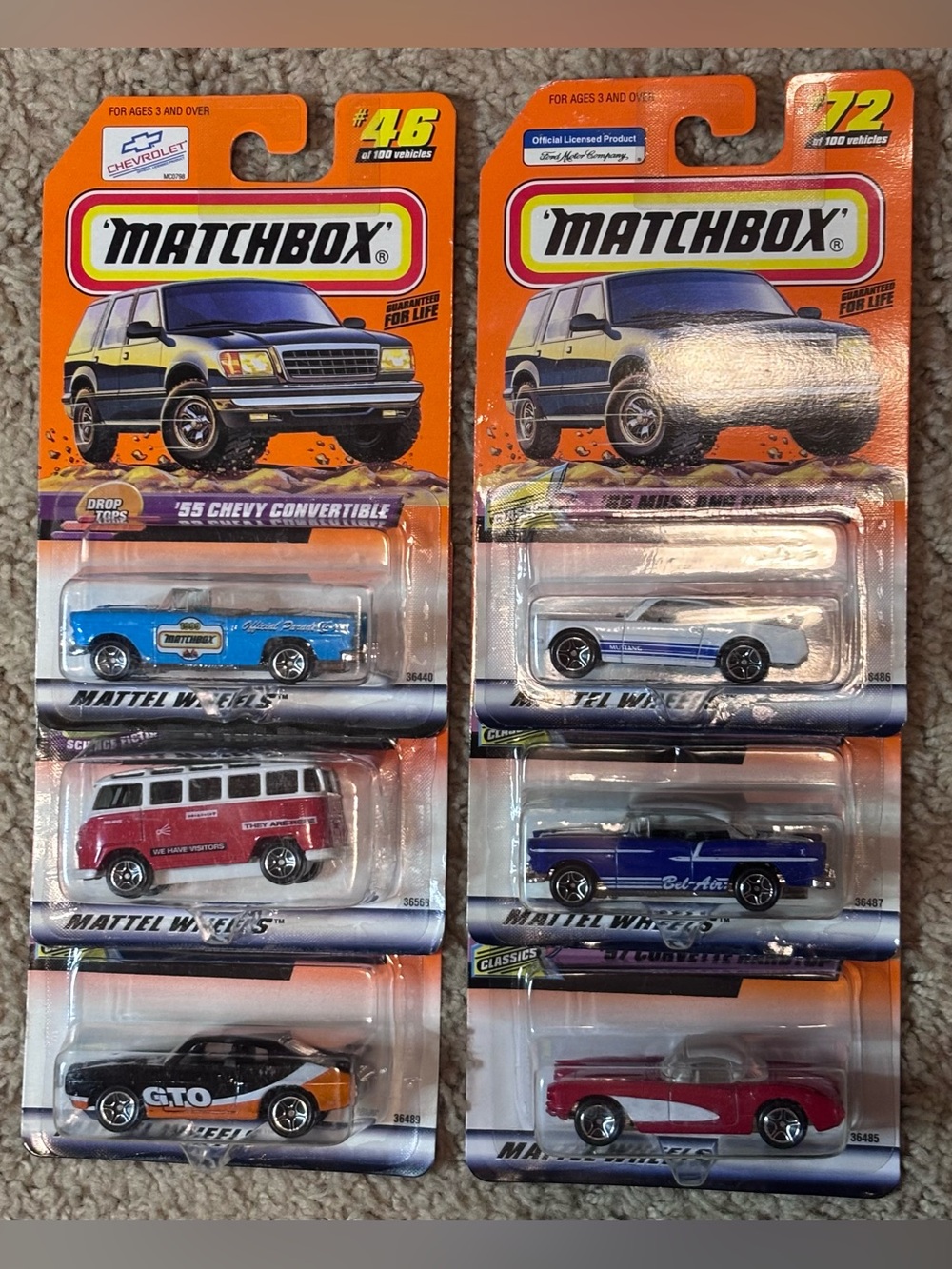 1999 Matchbox Lot Of 6 Different Vehicles Chevy VW Pontiac Ford 1:64 Scale